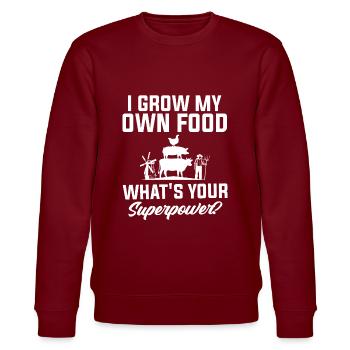 Ich Baue Mein Eigenes Essen An - Farmer - Stanley/Stella Unisex Bio-Sweatshirt CHANGER  - Burgunderrot - Vorne - Nik (191cm) & Marisol (170cm)