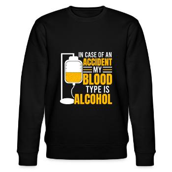 In the event of an accident, my blood type is alcohol - Stanley/Stella CHANGER Unisex Organic Sweatshirt - black - Front - Nik (191cm) & Marisol (170cm)