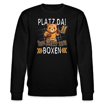 Platz Da! Ich Muss Zum Boxen Lustiger Bär - Stanley/Stella Unisex Bio-Sweatshirt CHANGER  - Schwarz - Vorne - Nik (191cm) & Marisol (170cm)
