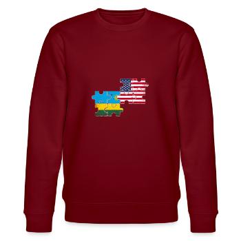 Rwanda USA Vintage Flagge Amerikanisch Ruandisch - Stanley/Stella Unisex Bio-Sweatshirt CHANGER  - Burgunderrot - Vorne - Nik (191cm) & Marisol (170cm)