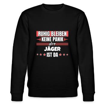 Ruhig bleiben ich bin Jäger - Stanley/Stella Unisex Bio-Sweatshirt CHANGER  - Schwarz - Vorne - Nik (191cm) & Marisol (170cm)