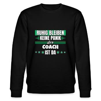 Ruhig bleiben ich bin Coach - Stanley/Stella Unisex Bio-Sweatshirt CHANGER  - Schwarz - Vorne - Nik (191cm) & Marisol (170cm)