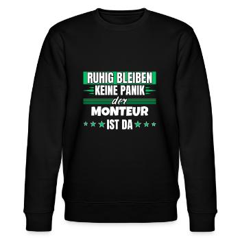 Ruhig bleiben ich bin Monteur - Stanley/Stella Unisex Bio-Sweatshirt CHANGER  - Schwarz - Vorne - Nik (191cm) & Marisol (170cm)