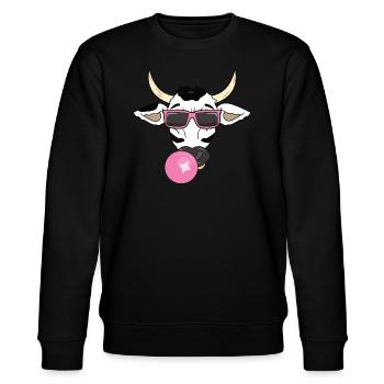Kuh mit Sonnenbrille und Kaugummi - Stanley/Stella Unisex Bio-Sweatshirt CHANGER  - Schwarz - Vorne - Nik (191cm) & Marisol (170cm)