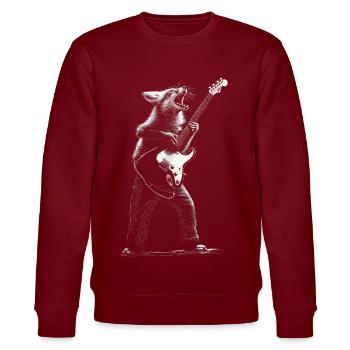 Rockender Rotfuchs mit E-Gitarre Geschenk Musikfan - Stanley/Stella Unisex Bio-Sweatshirt CHANGER  - Burgunderrot - Vorne - Nik (191cm) & Marisol (170cm)