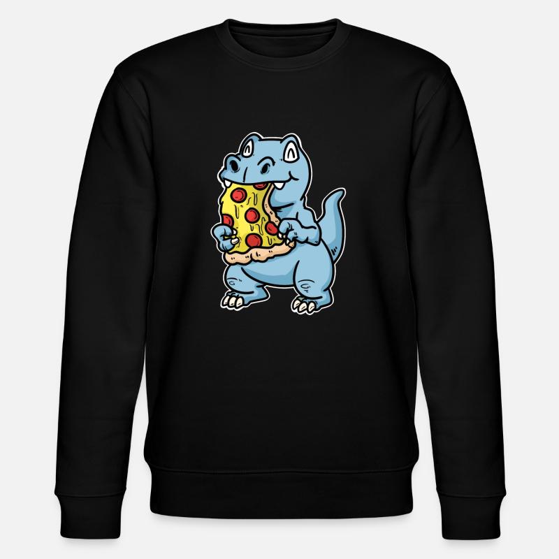 Dino mit Pizza - Stanley/Stella Unisex Bio-Sweatshirt CHANGER  - Schwarz