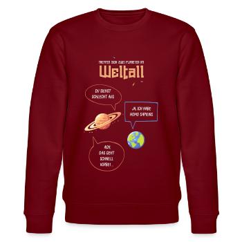 Space Homo Sapiens scientists for future - Stanley/Stella CHANGER Unisex Organic Sweatshirt - burgundy - Front - Nik (191cm) & Marisol (170cm)