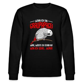 Graupapagei Sprüche Lustig Papagei - Stanley/Stella Unisex Bio-Sweatshirt CHANGER  - Schwarz - Vorne - Nik (191cm) & Marisol (170cm)