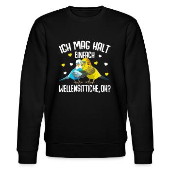 Ich mag halt Wellensittiche Welli - Stanley/Stella Unisex Bio-Sweatshirt CHANGER  - Schwarz - Vorne - Nik (191cm) & Marisol (170cm)