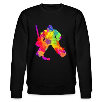Eishockey Torwart Jungen Kinder - Stanley/Stella Unisex Bio-Sweatshirt CHANGER  - Schwarz - Vorne - Nik (191cm) & Marisol (170cm)