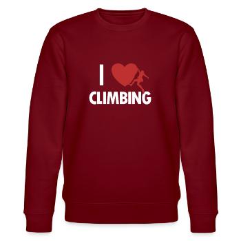 I love Climbing Speedklettern Alpinklettern - Stanley/Stella Unisex Bio-Sweatshirt CHANGER  - Burgunderrot - Vorne - Nik (191cm) & Marisol (170cm)
