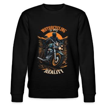 Motorcycling is my Reality - Stanley/Stella CHANGER Unisex Organic Sweatshirt - black - Front - Nik (191cm) & Marisol (170cm)