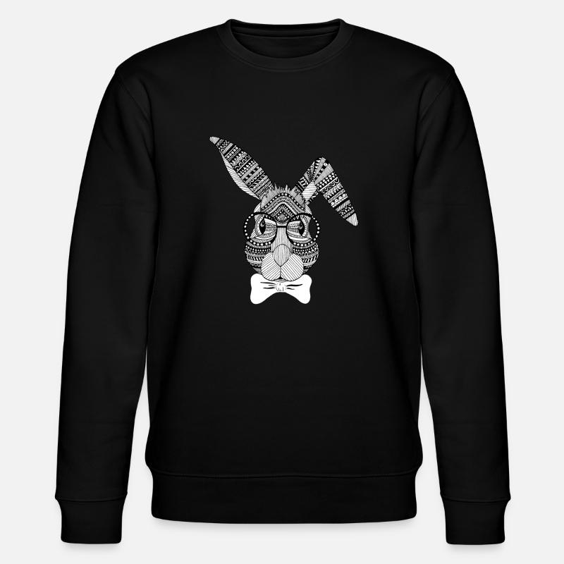 Hase mit Fliege und Brille - Stanley/Stella Unisex Bio-Sweatshirt CHANGER  - Schwarz