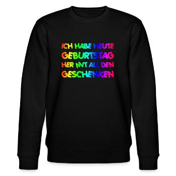 ICH HABE HEUTE GEBURTSTAG HER MIT DEN GESCHENKEN - Stanley/Stella Unisex Bio-Sweatshirt CHANGER  - Schwarz - Vorne - Nik (191cm) & Marisol (170cm)