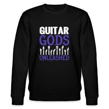 Guitar Gods Unleashed - Gitarrendesign - Stanley/Stella Unisex Bio-Sweatshirt CHANGER  - Schwarz - Vorne - Nik (191cm) & Marisol (170cm)