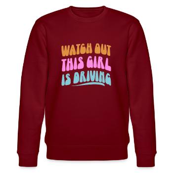 Driving licence test Driving test - Stanley/Stella CHANGER Unisex Organic Sweatshirt - burgundy - Front - Nik (191cm) & Marisol (170cm)
