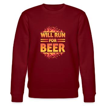 Will Run For Beer Lustige Läufer - Stanley/Stella Unisex Bio-Sweatshirt CHANGER  - Burgunderrot - Vorne - Nik (191cm) & Marisol (170cm)