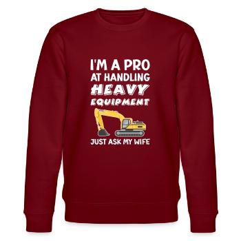 Retro Excavator Slogan Excavator Driver Construction Site - Stanley/Stella CHANGER Unisex Organic Sweatshirt - burgundy - Front - Nik (191cm) & Marisol (170cm)
