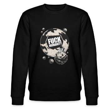 Fuck I hate people moon astronaut gift - Stanley/Stella CHANGER Unisex Organic Sweatshirt - black - Front - Nik (191cm) & Marisol (170cm)