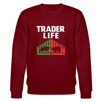 Trader Life - Stanley/Stella Unisex Bio-Sweatshirt CHANGER  - Burgunderrot - Vorne - Nik (191cm) & Marisol (170cm)