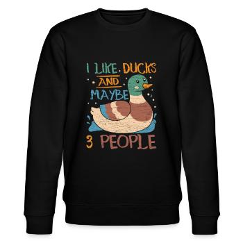Ente Entchen Geschenk - Stanley/Stella Unisex Bio-Sweatshirt CHANGER  - Schwarz - Vorne - Nik (191cm) & Marisol (170cm)