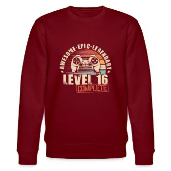16. Geburtstag Gamer 16 Jahre Level 16 Complete - Stanley/Stella Unisex Bio-Sweatshirt CHANGER  - Burgunderrot - Vorne - Nik (191cm) & Marisol (170cm)