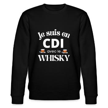 Je suis en CDI avec le whisky humour alcool apéro - Sweat bio CHANGER Stanley/Stella Unisexe - noir - Devant - Nik (191cm) & Marisol (170cm)