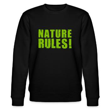 NATURE RULES! - used look green - nature is great! - Stanley/Stella CHANGER Unisex Organic Sweatshirt - black - Front - Nik (191cm) & Marisol (170cm)
