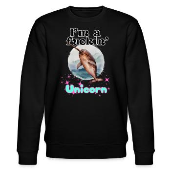 I'm a fuckin' Unicorn - Einhorn Narwal - Stanley/Stella Unisex Bio-Sweatshirt CHANGER  - Schwarz - Vorne - Nik (191cm) & Marisol (170cm)