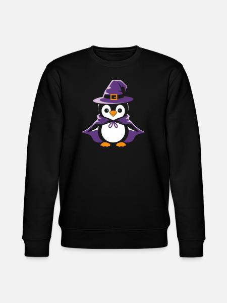 Pingvin Halloween heksehat og kappe - Stanley/Stella økologisk unisex-sweatshirt CHANGER  - sort