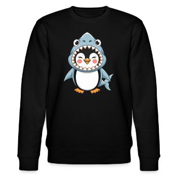 Pinguin Halloween: Süßer Pinguin Im Hai-Kostüm - Stanley/Stella Unisex Bio-Sweatshirt CHANGER  - Schwarz - Vorne - Nik (191cm) & Marisol (170cm)
