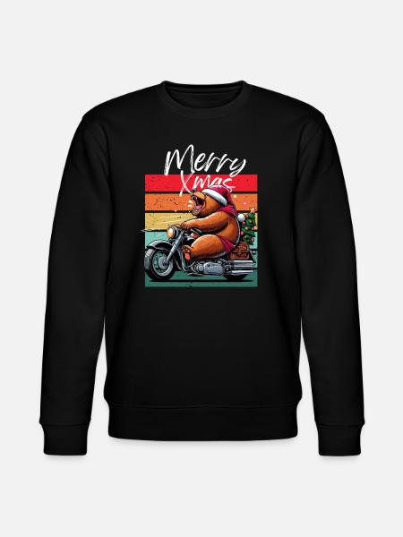 Glædelig jul Biker Motorcykel Retro Bjørn Jul - Stanley/Stella økologisk unisex-sweatshirt CHANGER  - sort