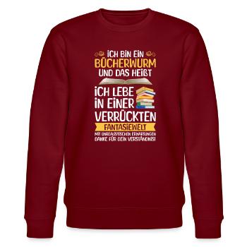 Lesen Bücherwurm Buch Geschenk - Stanley/Stella Unisex Bio-Sweatshirt CHANGER  - Burgunderrot - Vorne - Nik (191cm) & Marisol (170cm)