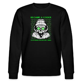 Became a Coder – Hacker Dog Binary Look - Stanley/Stella Unisex Bio-Sweatshirt CHANGER  - Schwarz - Vorne - Nik (191cm) & Marisol (170cm)