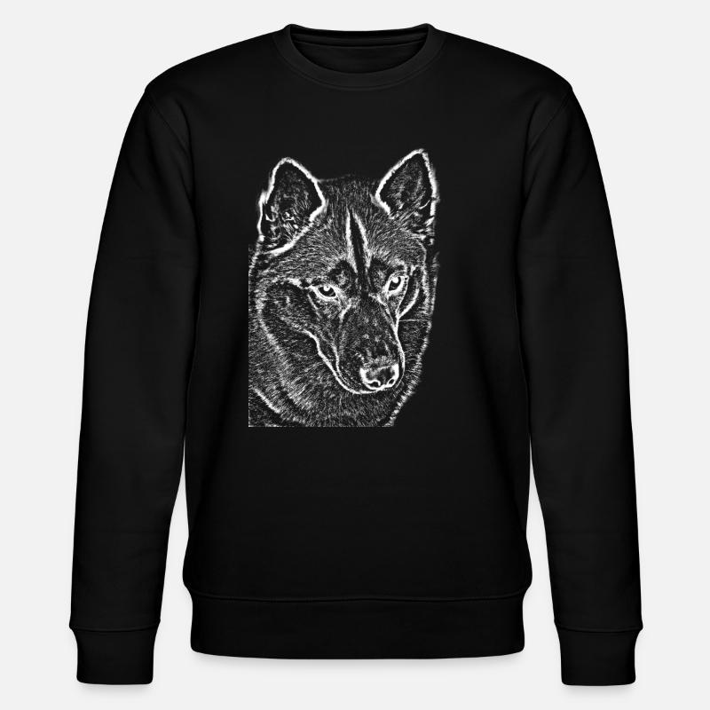 Wolfsblick Linienzeichnung Druckdesign Husky - Stanley/Stella Unisex Bio-Sweatshirt CHANGER  - Schwarz
