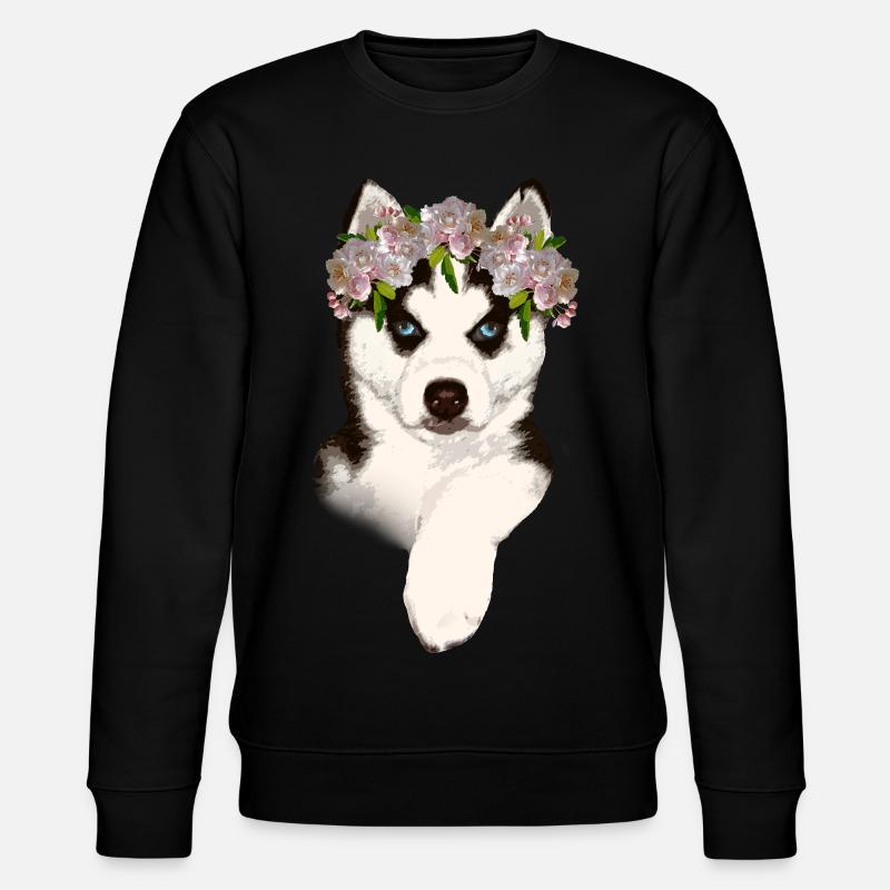 Husky avec couronne de fleurs - Sweat bio CHANGER Stanley/Stella Unisexe - noir