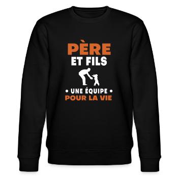 père fils papa duo homme cadeau fête des pères - Sweat bio CHANGER Stanley/Stella Unisexe - noir - Devant - Nik (191cm) & Marisol (170cm)