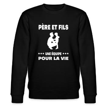fête des pères père et fils duo homme équipe - Sweat bio CHANGER Stanley/Stella Unisexe - noir - Devant - Nik (191cm) & Marisol (170cm)