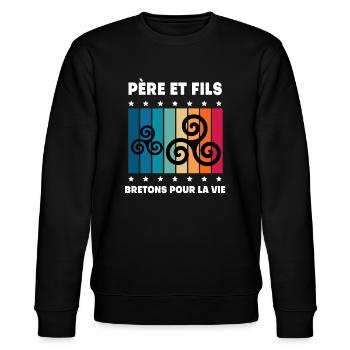 père et fils papa breton vintage bretagne - Sweat bio CHANGER Stanley/Stella Unisexe - noir - Devant - Nik (191cm) & Marisol (170cm)