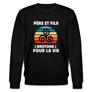 père et fils vintage breton papa bretagne - Sweat bio CHANGER Stanley/Stella Unisexe - noir - Devant - Nik (191cm) & Marisol (170cm)