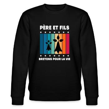 père et fils papa bretagne vintage breton - Sweat bio CHANGER Stanley/Stella Unisexe - noir - Devant - Nik (191cm) & Marisol (170cm)