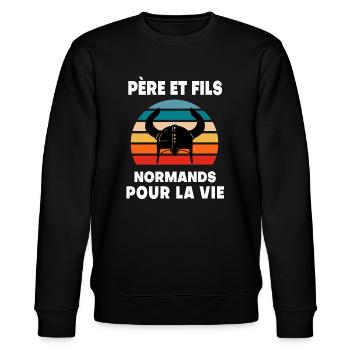 Vater und Sohn Papa Norman Normandie - Stanley/Stella Unisex Bio-Sweatshirt CHANGER  - Schwarz - Vorne - Nik (191cm) & Marisol (170cm)