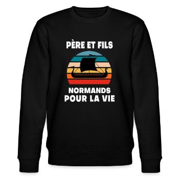 Vater und Sohn Vintage Normandie Normandie - Stanley/Stella Unisex Bio-Sweatshirt CHANGER  - Schwarz - Vorne - Nik (191cm) & Marisol (170cm)