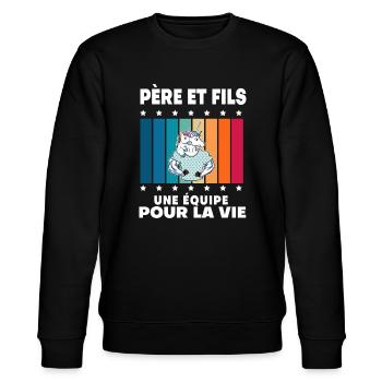 Vater und Sohn Einhorn Mann Vintage Geschenk Papa - Stanley/Stella Unisex Bio-Sweatshirt CHANGER  - Schwarz - Vorne - Nik (191cm) & Marisol (170cm)