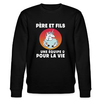 Vater und Sohn Einhorn Retro Vintage Papa Geschenk - Stanley/Stella Unisex Bio-Sweatshirt CHANGER  - Schwarz - Vorne - Nik (191cm) & Marisol (170cm)