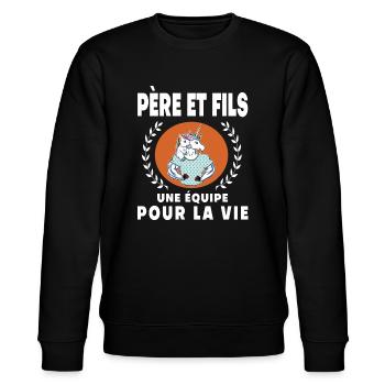 Vater Sohn Einhorn Vintage Retro Geschenk Papa - Stanley/Stella Unisex Bio-Sweatshirt CHANGER  - Schwarz - Vorne - Nik (191cm) & Marisol (170cm)