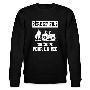 agriculteur père et fils duo homme - Sweat bio CHANGER Stanley/Stella Unisexe - noir - Devant - Nik (191cm) & Marisol (170cm)