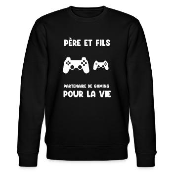 Father and Son Gaming Partner for Life Gamer Dad - Stanley/Stella CHANGER Unisex Organic Sweatshirt - black - Front - Nik (191cm) & Marisol (170cm)