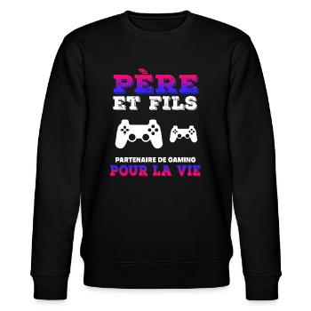Father and Son Gaming Partner Life Gamer Dad - Stanley/Stella CHANGER Unisex Organic Sweatshirt - black - Front - Nik (191cm) & Marisol (170cm)