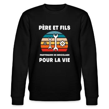 Vater und Sohn DIY Vintage Retro Papa - Stanley/Stella Unisex Bio-Sweatshirt CHANGER  - Schwarz - Vorne - Nik (191cm) & Marisol (170cm)
